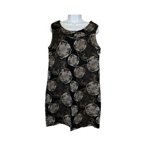 212 Collection linen/cotton blend shift dress size 14 black/tan/brown